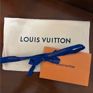 Louis Vuitton Cream Dust Bag with Blue Ribbon and Orange Card